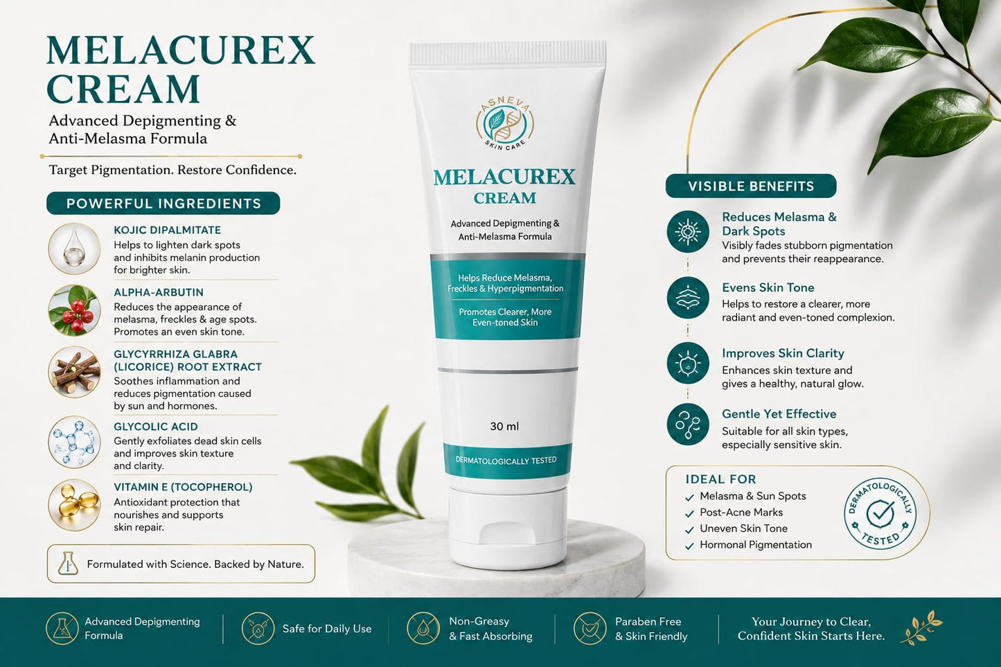Melacurex Cream – Advanced Depigmenting & Anti-Melasma Formula (30ml)